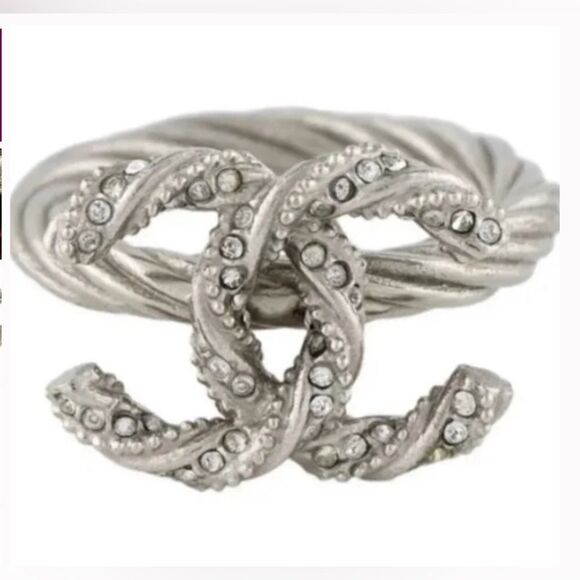 CHANEL Jewelry - Authentic *Chanel* Braided Strass CC Ring Sz 6.5 EUC